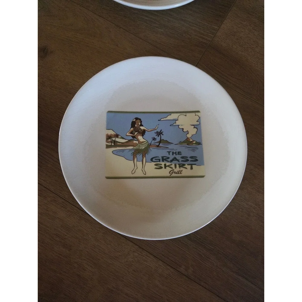 Pottery Barn 90s Aloha Girls Tiki Appetizer Plates Set of 4 Hula Girl Cocktails